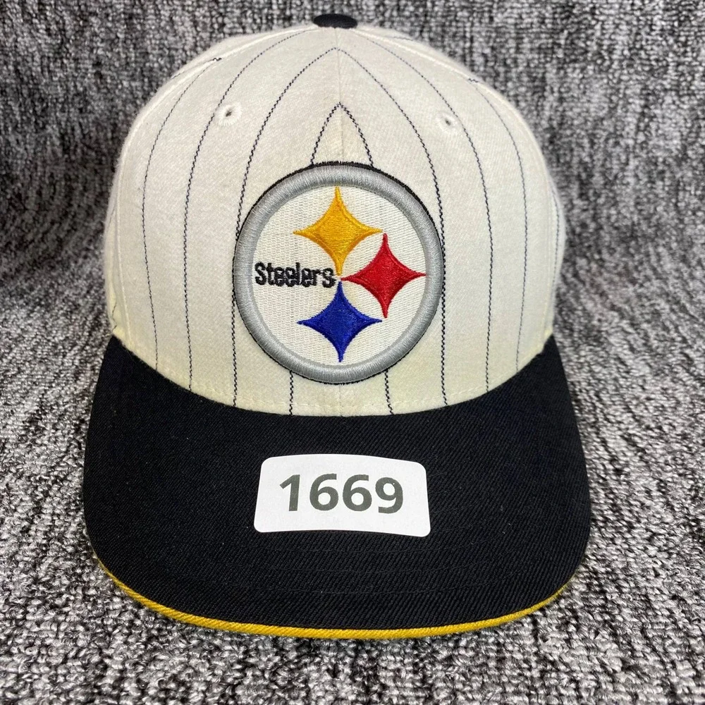 Vintage Pittsburgh Steelers Reebok Fitted Hat 7 3/8 Pinstripe White Cap NFL Wool